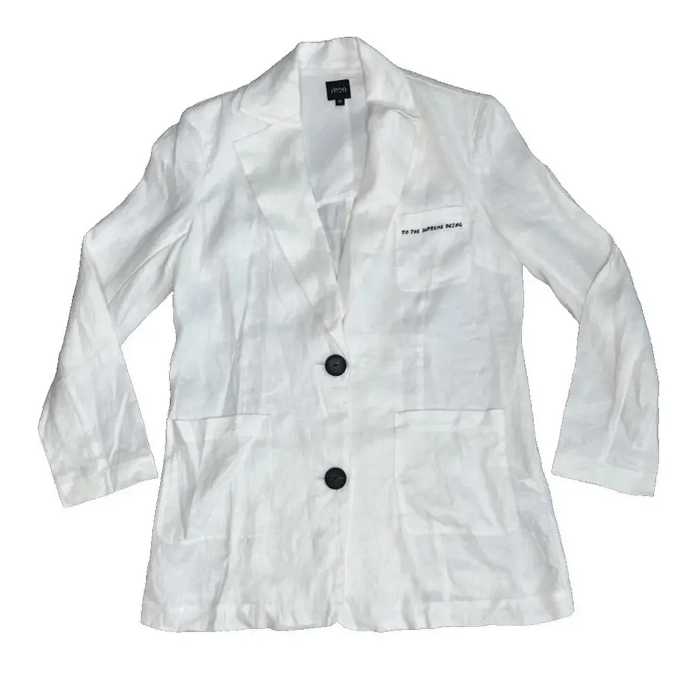 iRoo Flax Linen Two Button Blazer "To The Supreme Being" Embroidered Pocket - Picture 3 of 8